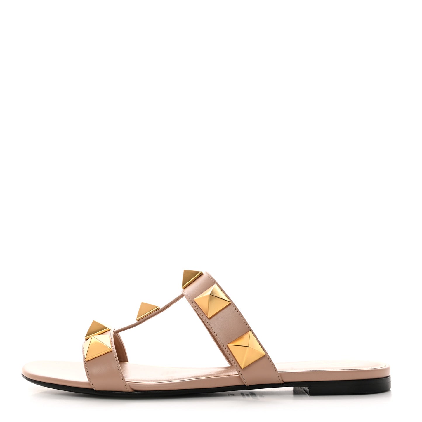 Calfskin Roman Stud Flat Slide Sandals 38 Rose Cannelle