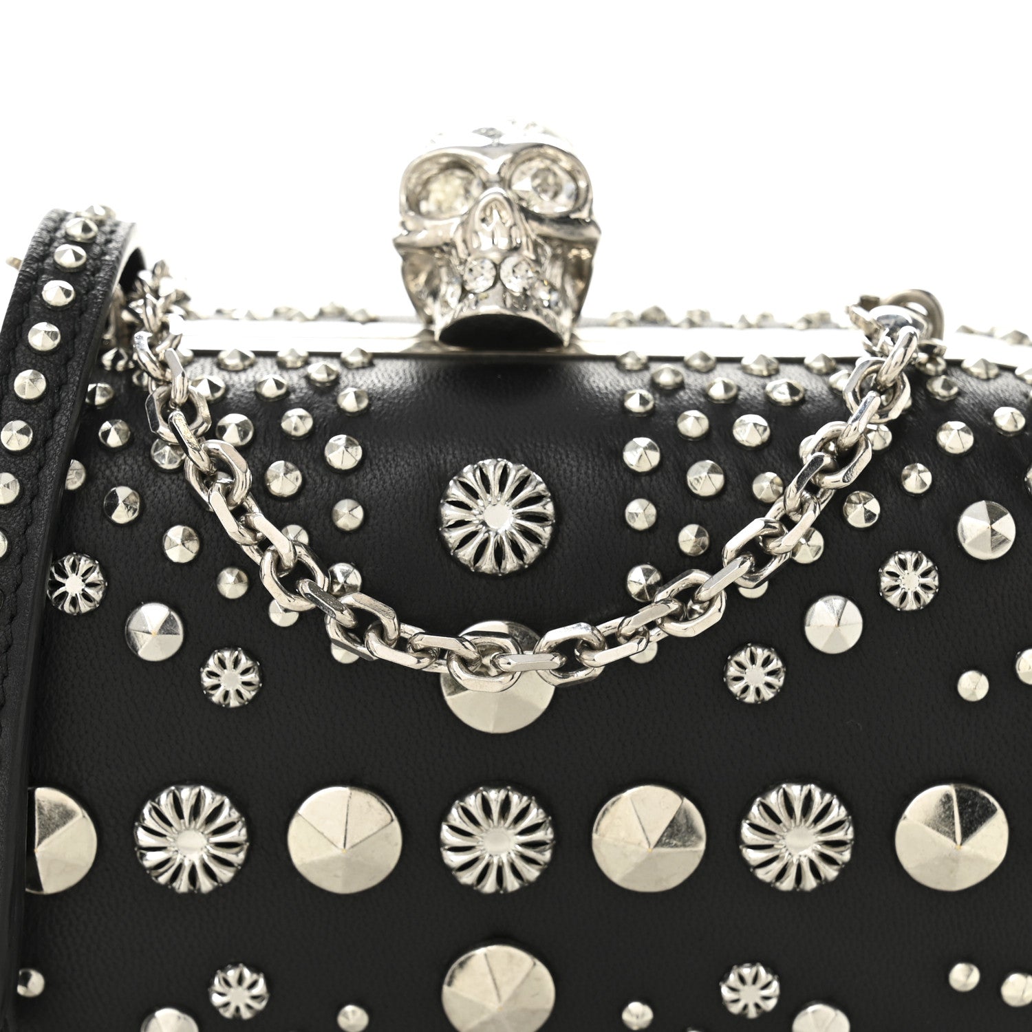 Alexander McQueen Calfskin Studded Britannia Skull Chain Clutch Black 8 of 10