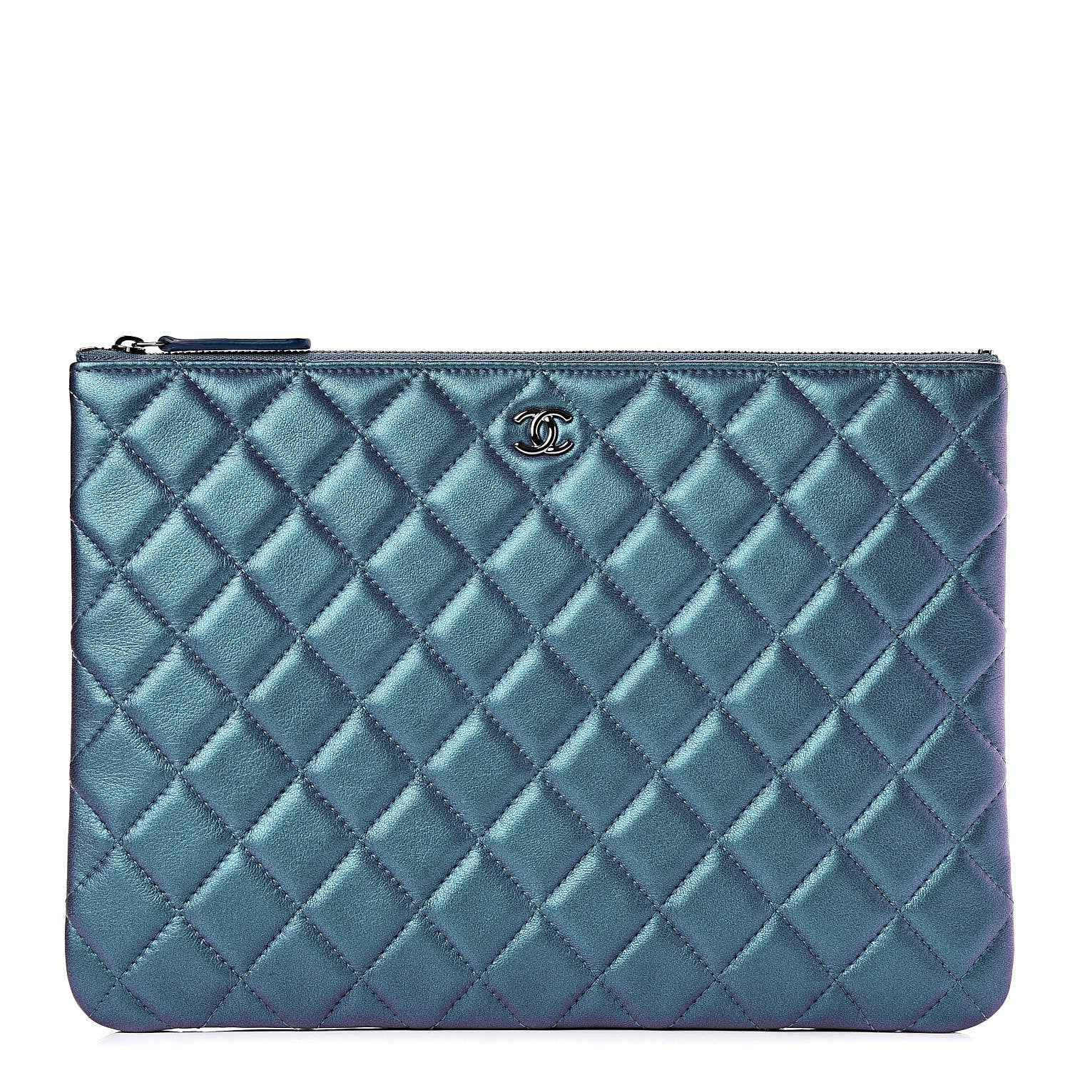 Chanel Iridescent Lambskin Quilted Medium Cosmetic Case Turquoise 1 of 8