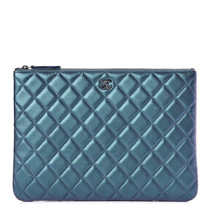 Chanel Iridescent Lambskin Quilted Medium Cosmetic Case Turquoise 1 of 8