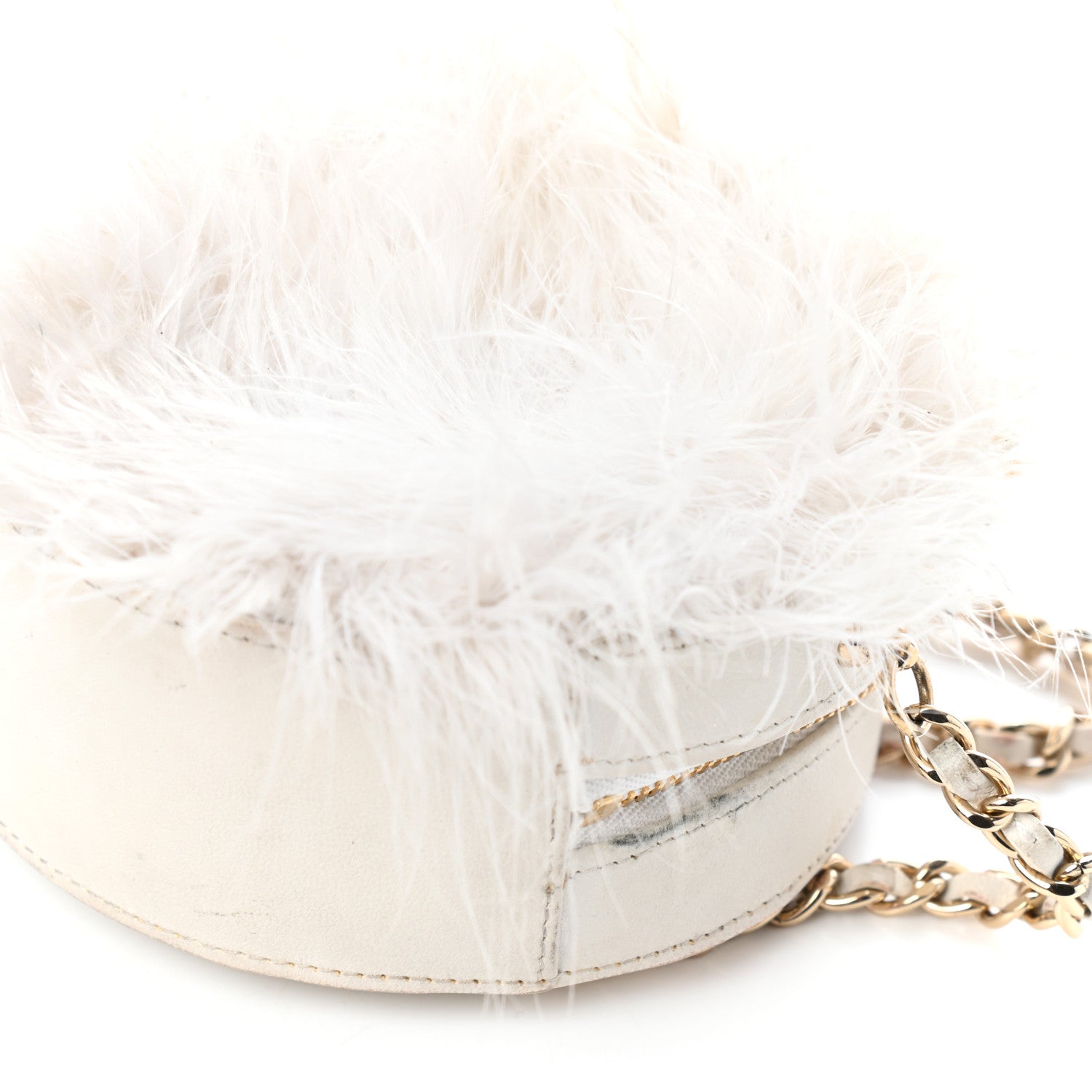 Chanel Lambskin Fur Quilted Round Clutch With Chain Ivory 10 of 10