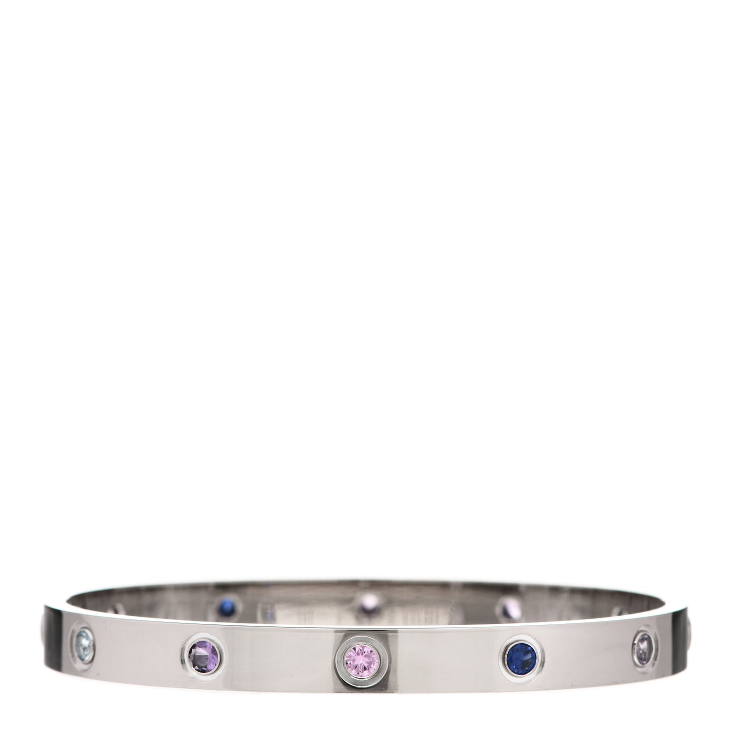 18K White Gold Aquamarine Sapphire Spinel Amethyst LOVE Bracelet 17