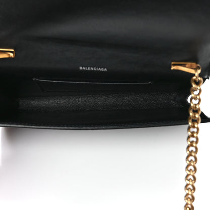 Balenciaga Grained Calfskin Logo Cash Phone Holder Wallet On Chain Black White 5 of 10