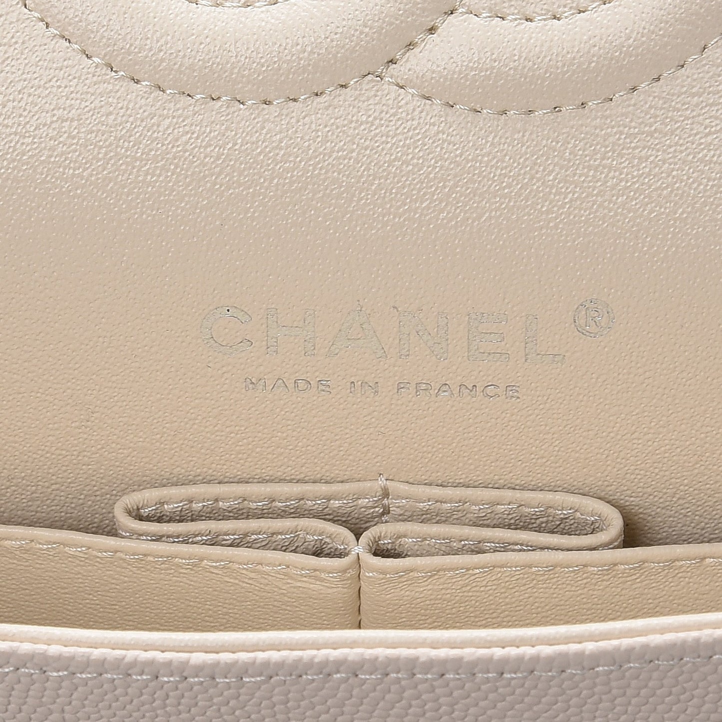Caviar Quilted Medium Double Flap Light Beige
