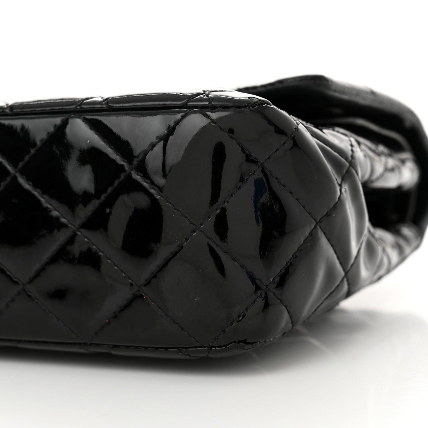 Patent Quilted Medium Double Flap Black