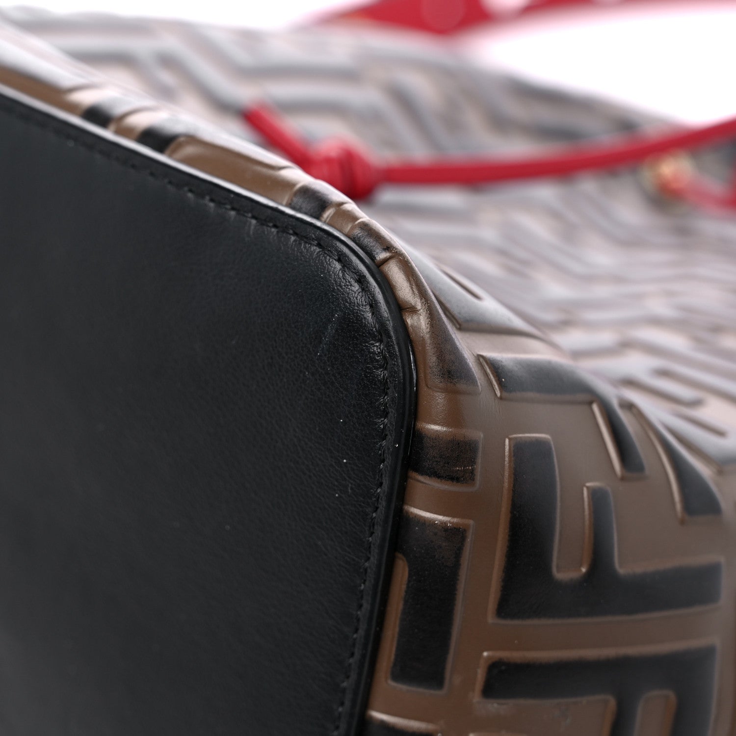 Fendi Vitello Grace F is Fendi Bi-Color FF 1974 Embossed Grande Mon Tresor Bucket Bag Maya Black Fragola 8 of 13