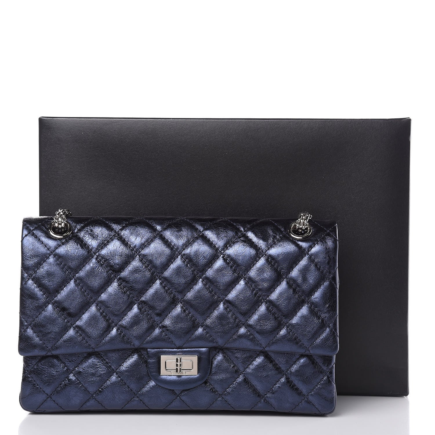 Chanel Metallic Calfskin Quilted 2.55 Reissue 226 Flap Dark Navy Blue 10 of 10
