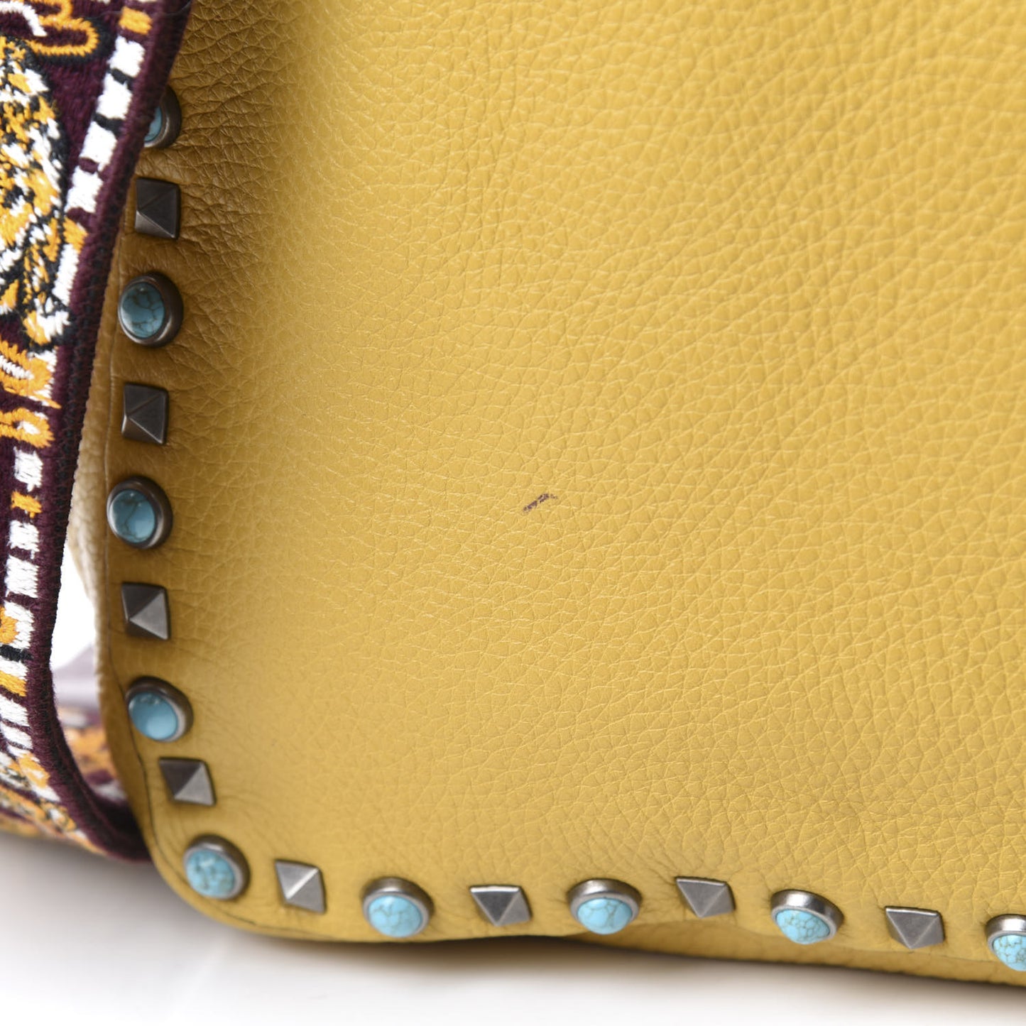 Stampa Alce Calfskin Medium Guitar Strap Rockstud Rolling Reversible Tote Wine Yellow