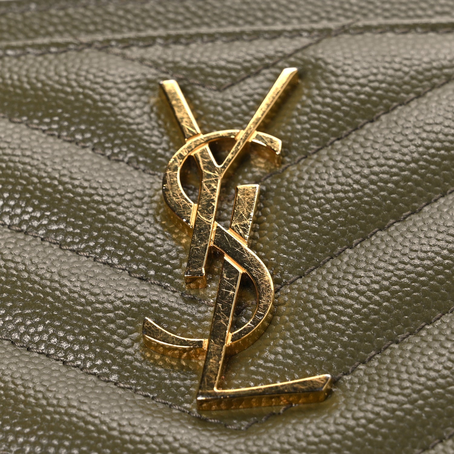 Saint Laurent Grain De Poudre Chevron Monogram Bill Pouch Vert Kaki 8 of 8