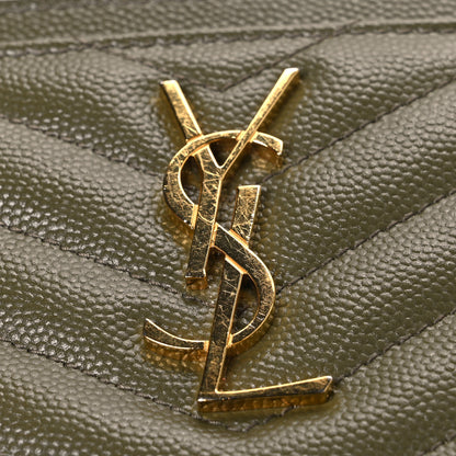 Saint Laurent Grain De Poudre Chevron Monogram Bill Pouch Vert Kaki 8 of 8