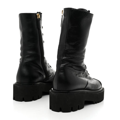 Chanel Crumpled Calfskin Patent Cap Toe Lace Up Combat Boots 35 Black 5 of 9
