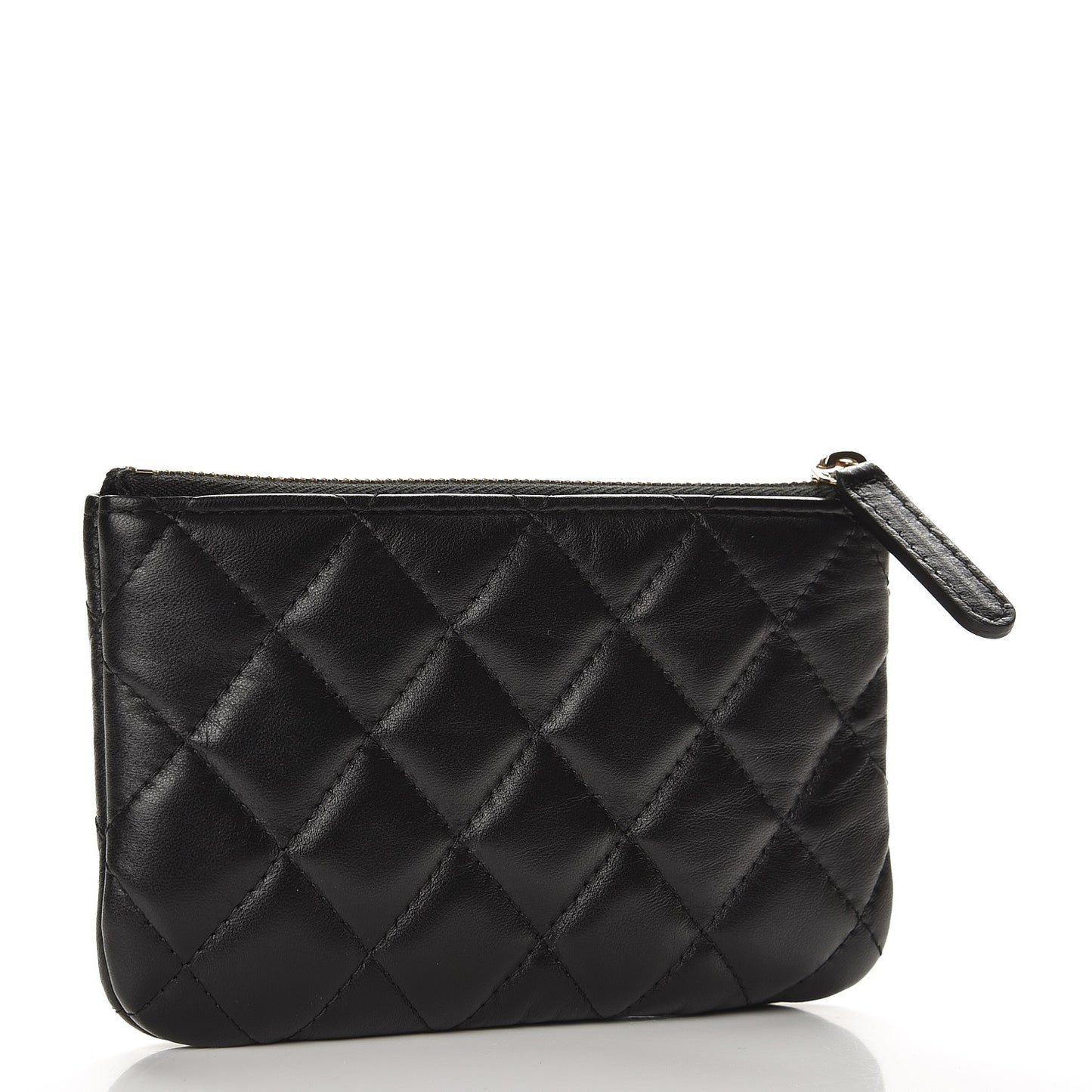 Lambskin Quilted Small Camellia Cosmetic Pouch Black White