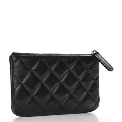 Chanel Lambskin Quilted Small Camellia Cosmetic Pouch Black White 3 of 8
