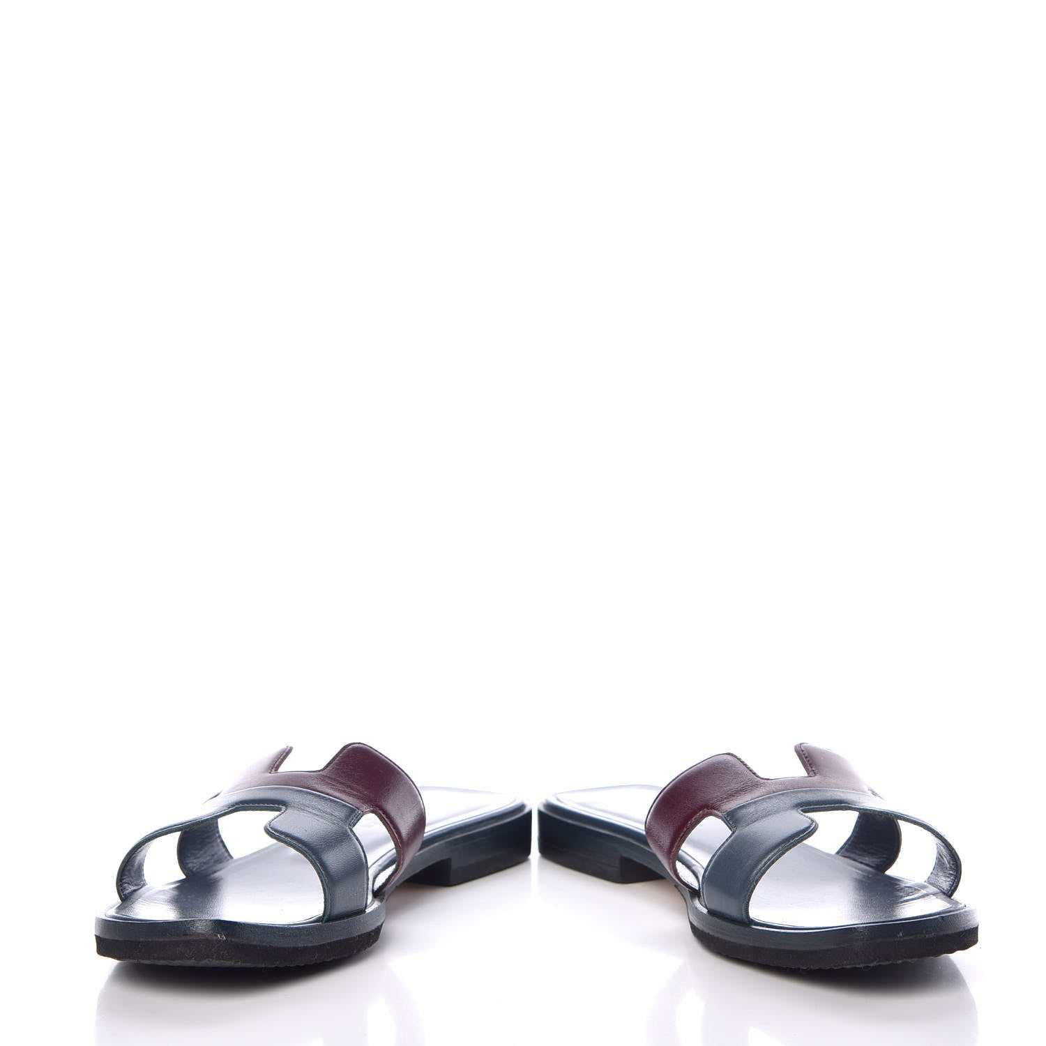 Hermes Box Calfskin Oran Sandals 37 Bleu Ardoise Bordeaux 5 of 12