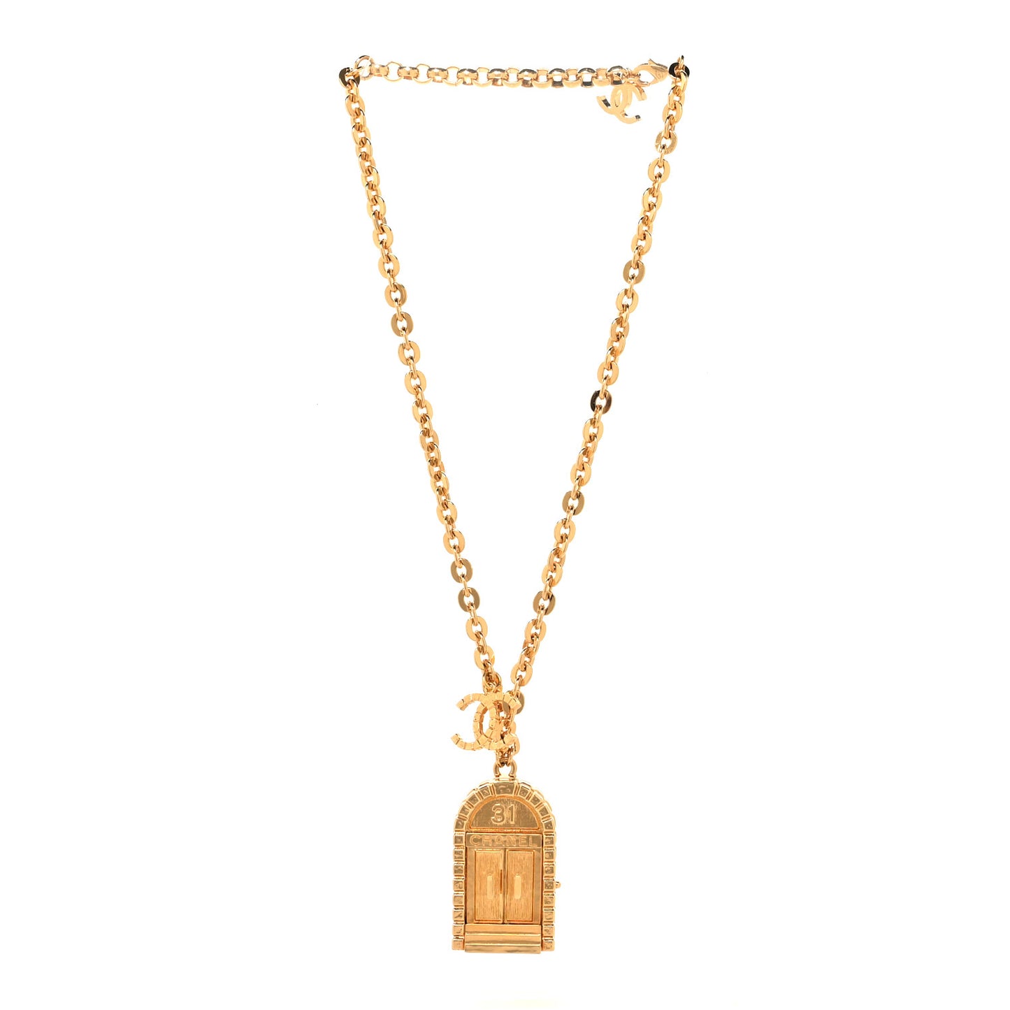 Metal 31 Rue Cambon Door Long Necklace Gold