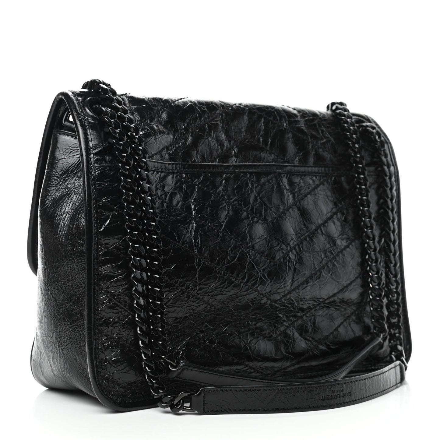 Crinkled Calfskin Matelasse Monogram Medium Niki Chain Satchel Black
