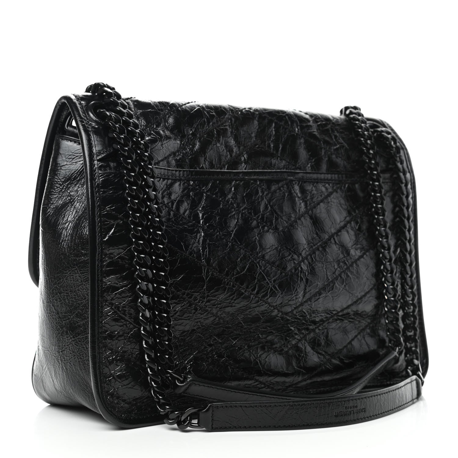Saint Laurent Crinkled Calfskin Matelasse Monogram Medium Niki Chain Satchel Black 2 of 4