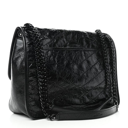 Saint Laurent Crinkled Calfskin Matelasse Monogram Medium Niki Chain Satchel Black 2 of 4