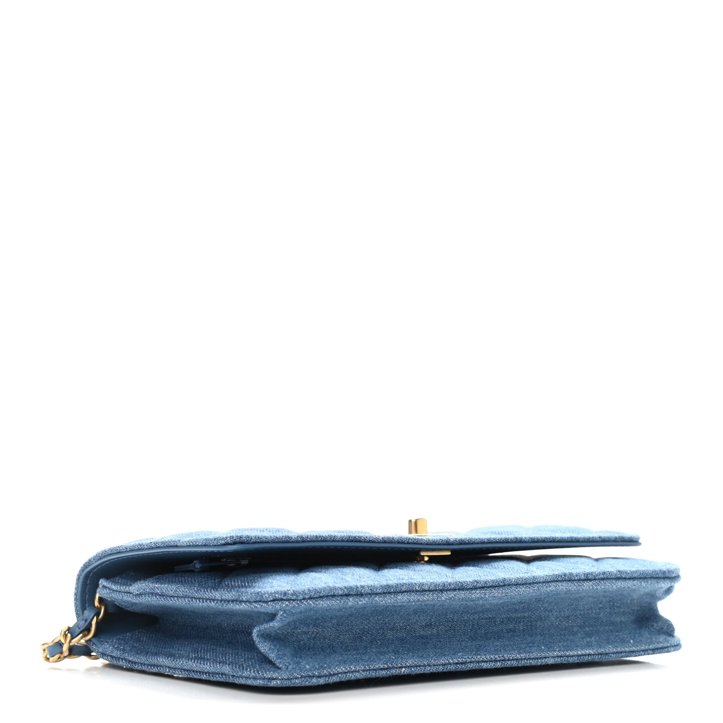 Denim Quilted CC Pearl Crush Wallet On Chain WOC Blue
