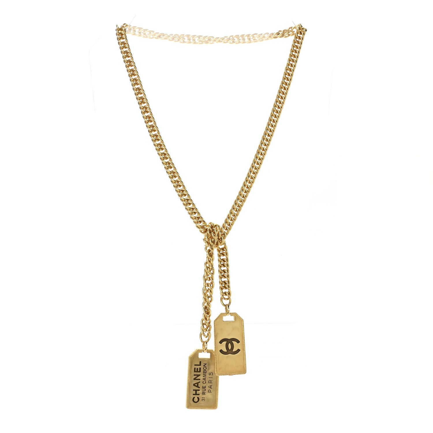 Chanel Metal ID Dog Tag Charm Necklace Gold 1785715 – FASHIONPHILE