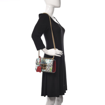 Gucci GG Supreme Monogram Blooms Small Padlock Shoulder Bag Beige Blue Navy Hibiscus Red 2 of 10