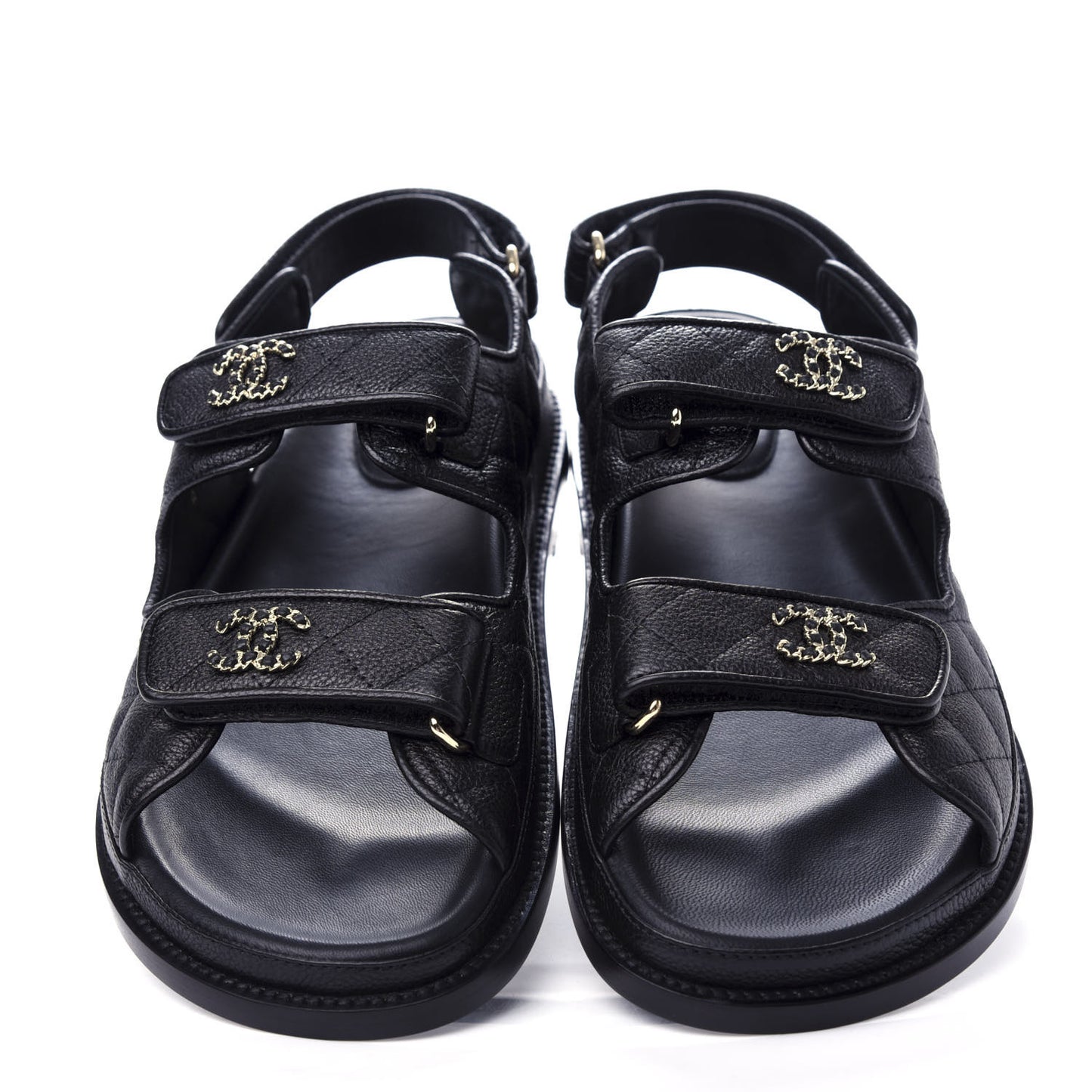 Grained Calfskin Velcro Dad Sandals 40 Black