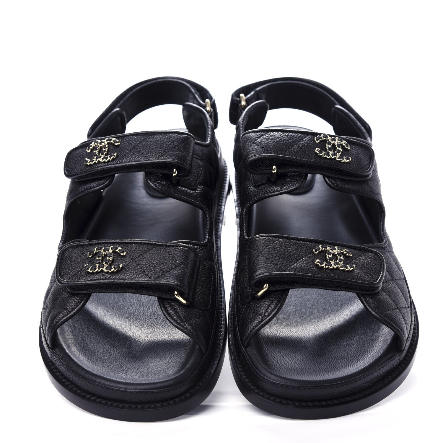 Chanel Grained Calfskin Velcro Dad Sandals 40 Black 5 of 11