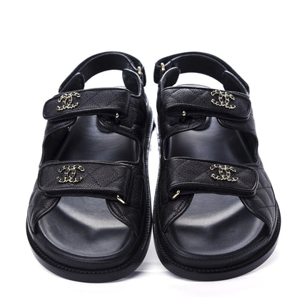 Chanel Grained Calfskin Velcro Dad Sandals 40 Black 5 of 11