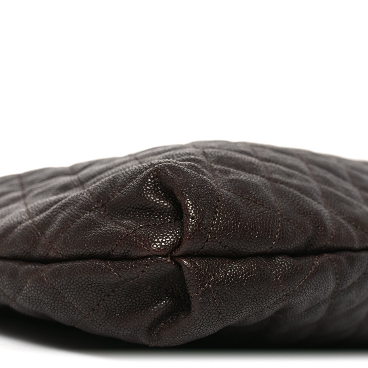 Distressed Glazed Caviar Quilted Large Elastic Tote Dark Brown