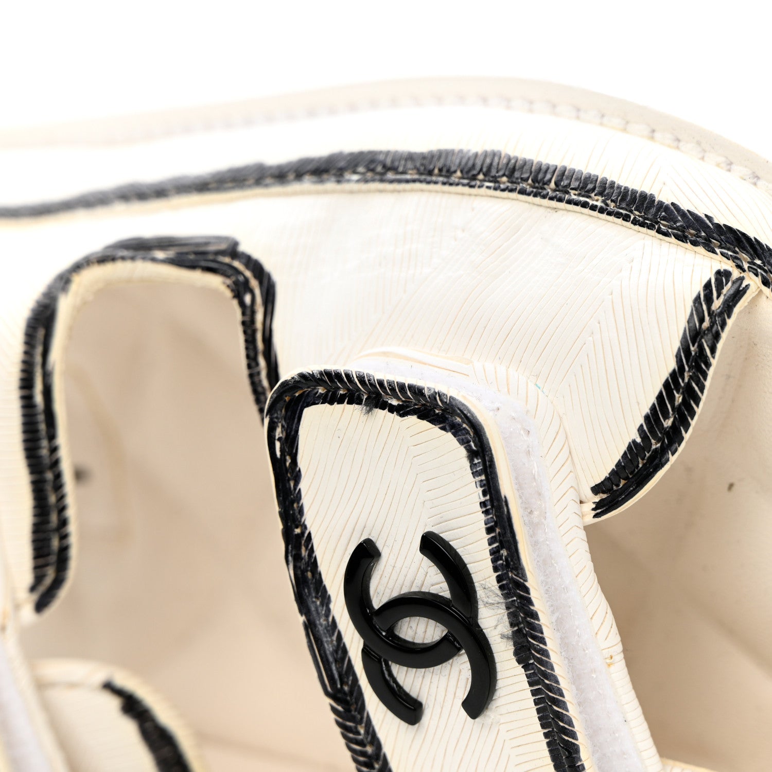 Chanel Calfskin Printed Velcro Dad Sandals 35 White Black 9 of 10