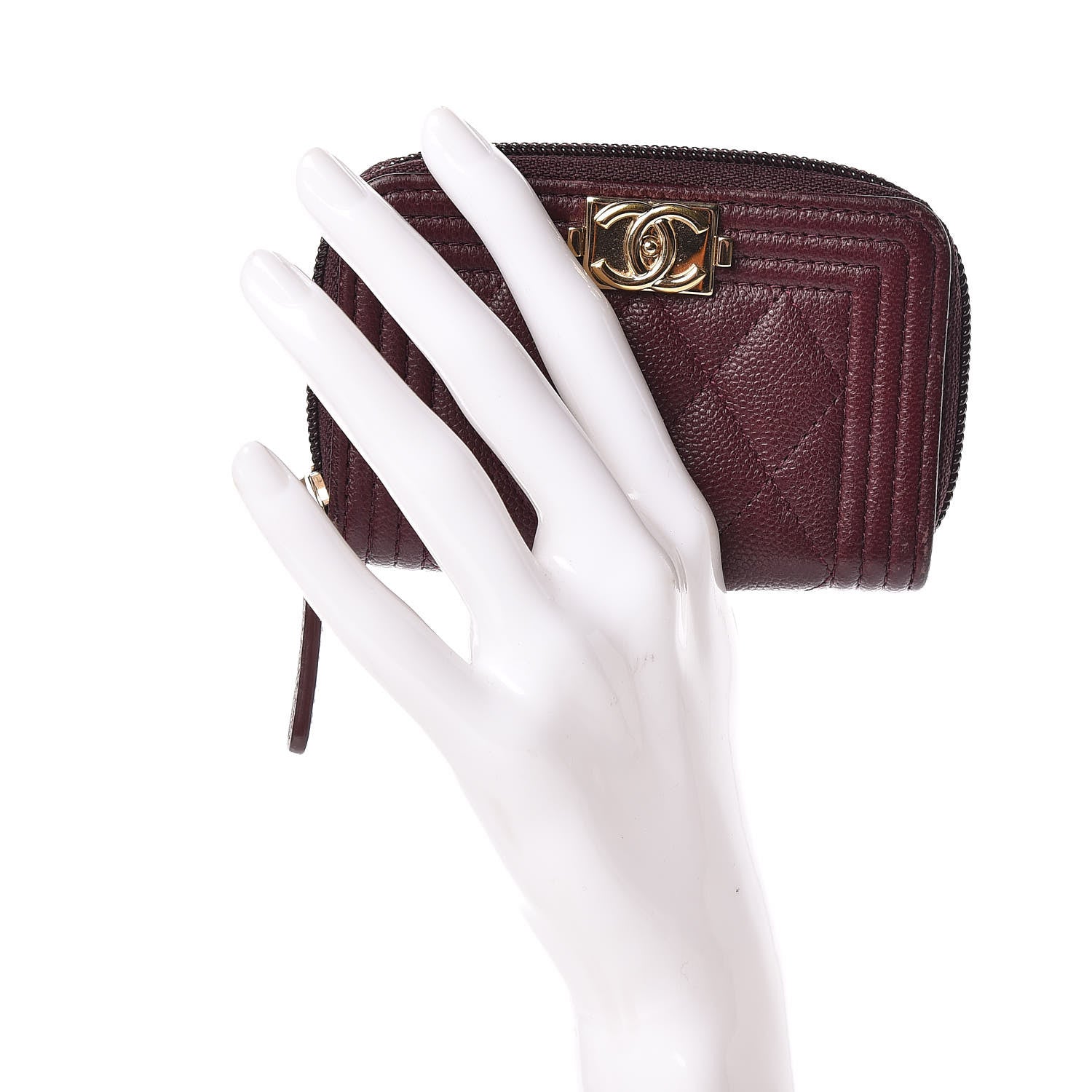 Chanel Caviar Quilted Boy Zip Around Coin Purse Wallet Dark Purple 2 of 9