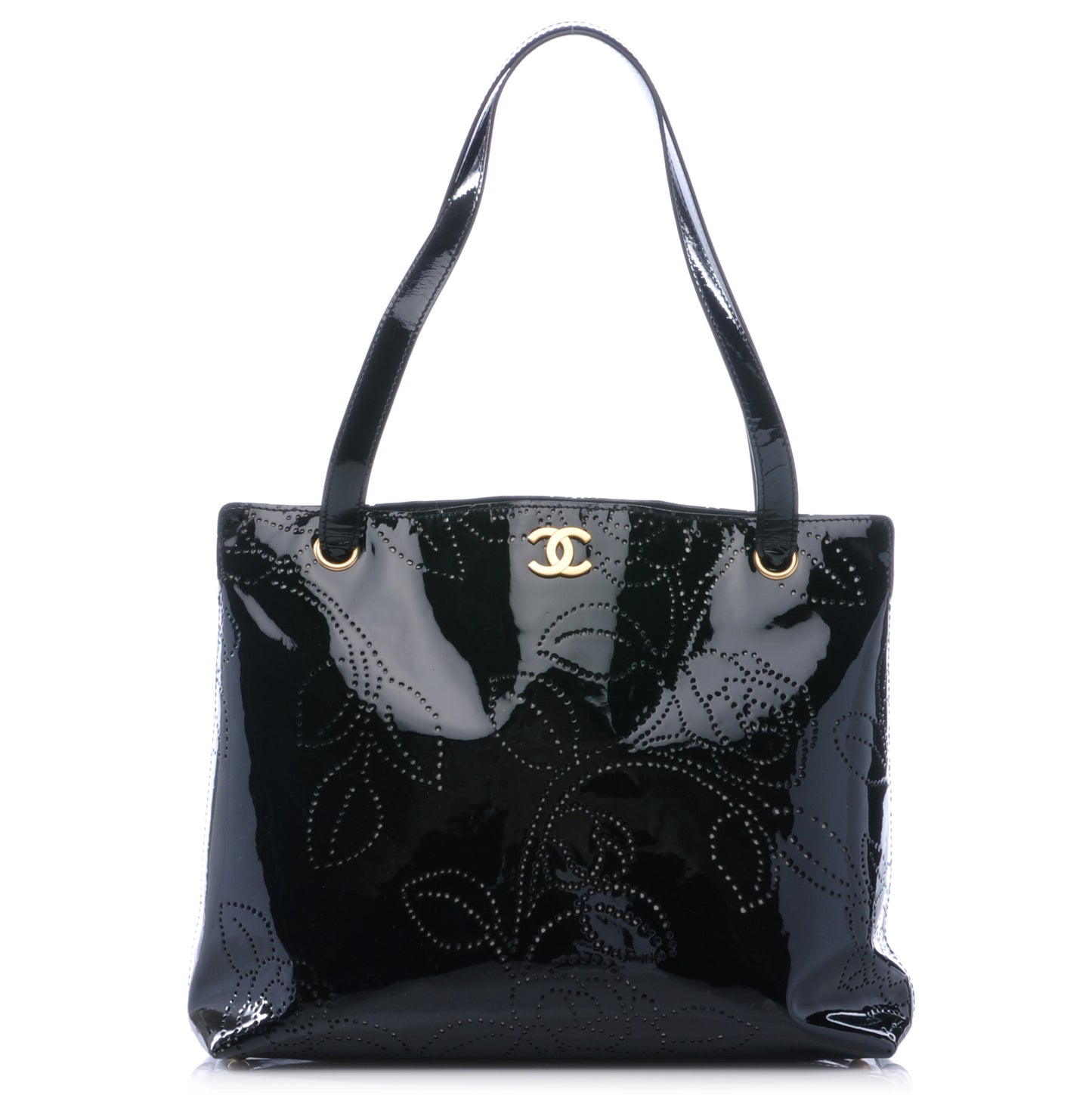 Patent Perforated Camellia Tote Black