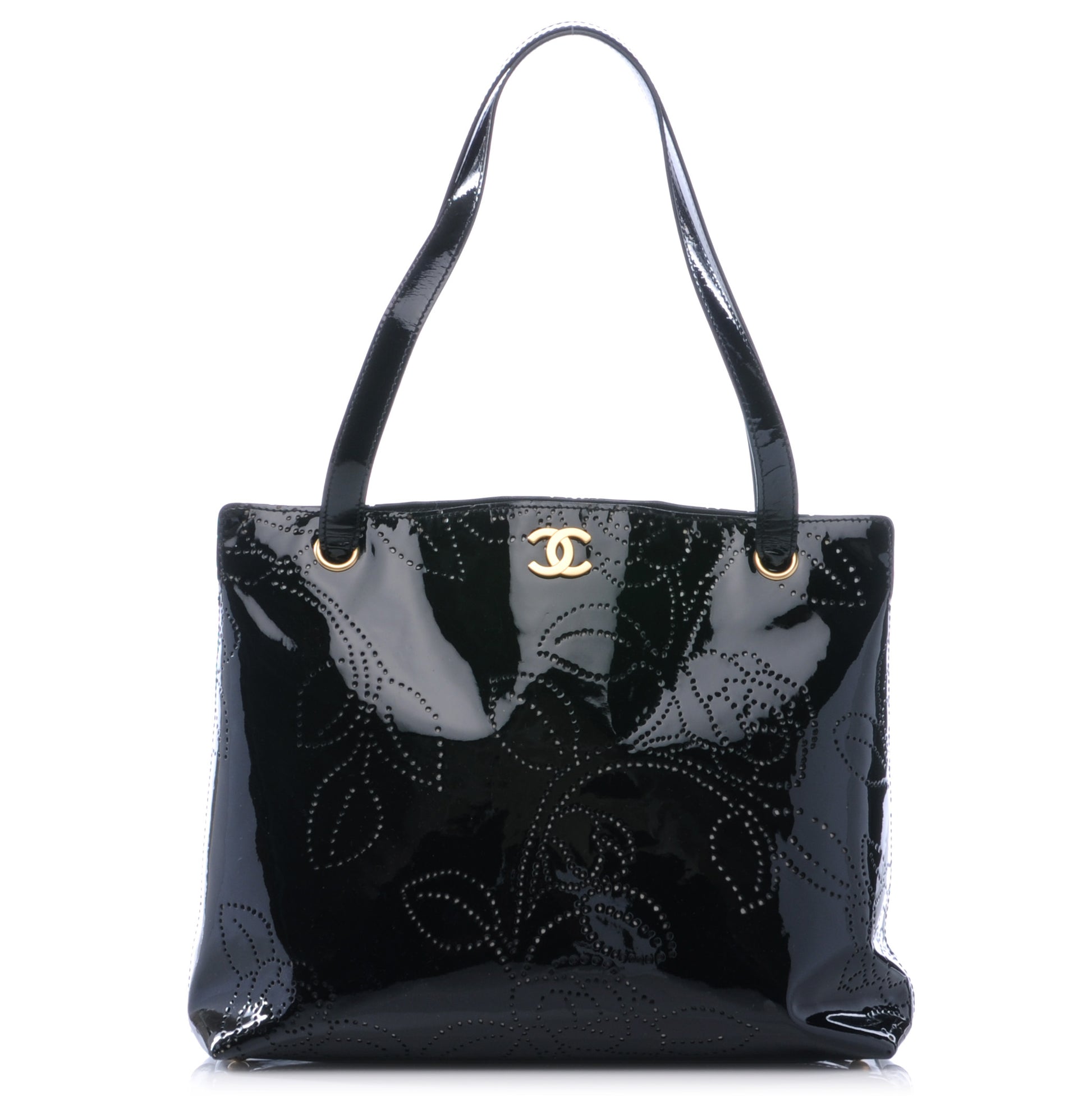 Chanel Patent Perforated Camellia Tote Black 1 of 8