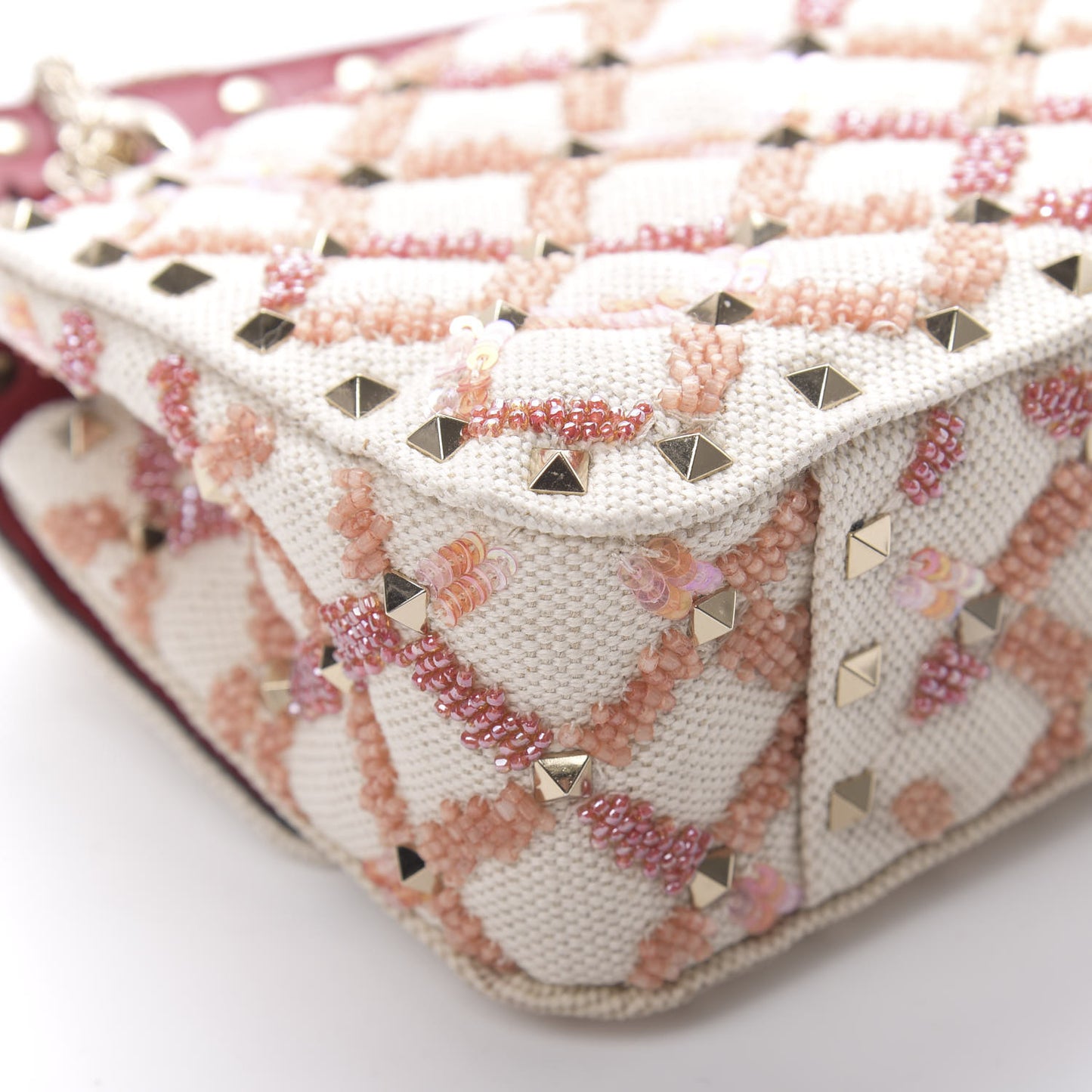Canvas Beaded Small Rockstud Spike Shoulder Bag Multicolor