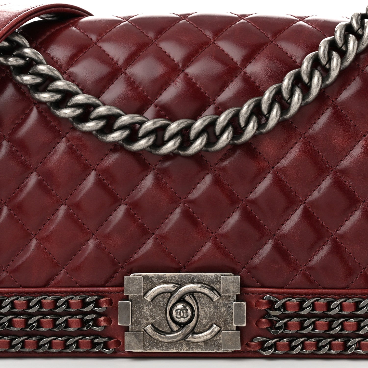 Chanel Glazed Calfskin Quilted Medium Boy Chained Flap Bordeaux 8 of 11