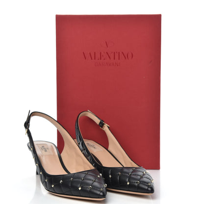 Valentino Garavani Nappa Quilted Rockstud Spike Slingback Low Heel Pumps 39.5 Black 9 of 9