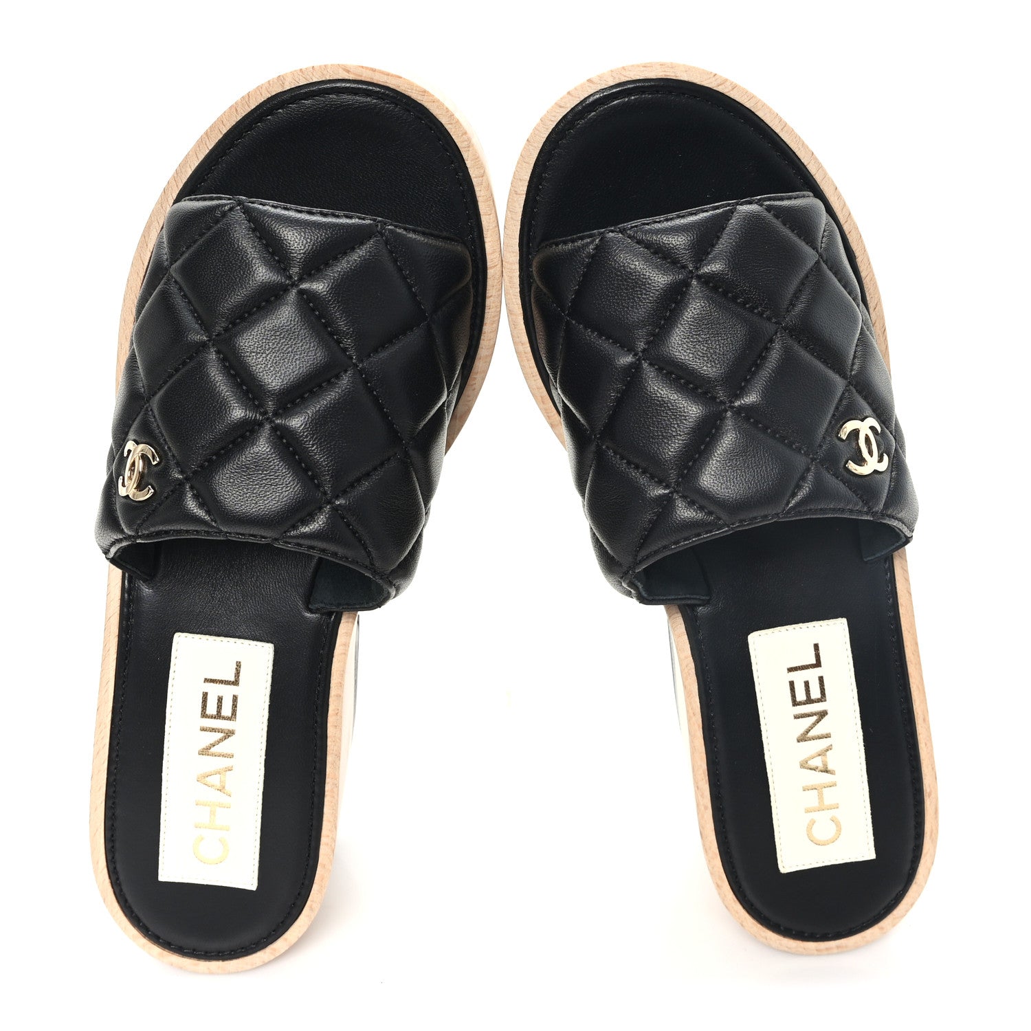 Chanel Lambskin Quilted CC Wedge Sandals 39 Black 2 of 8