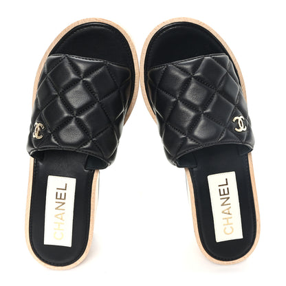 Chanel Lambskin Quilted CC Wedge Sandals 39 Black 2 of 8