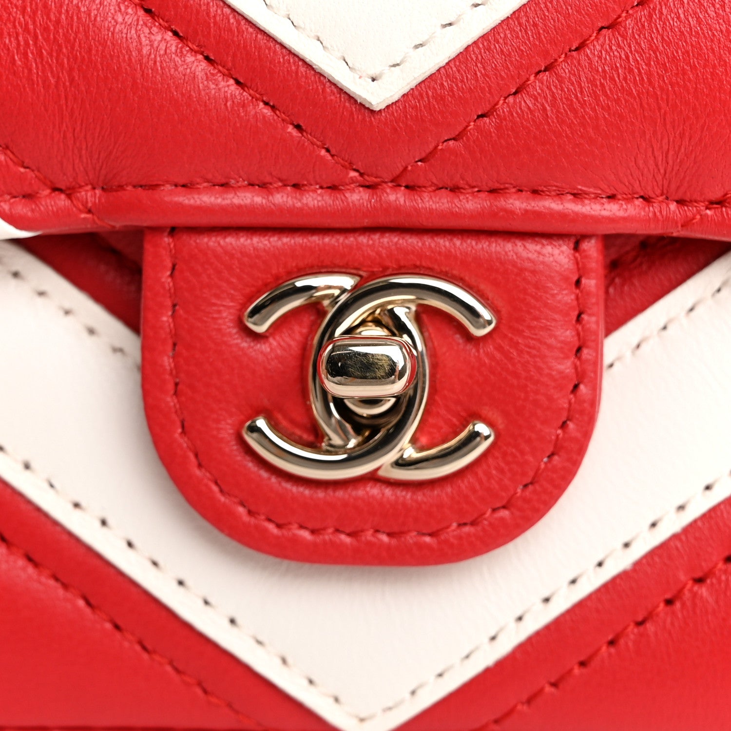 Chanel Lambskin Chevron Stitched Flap White Red 11 of 12