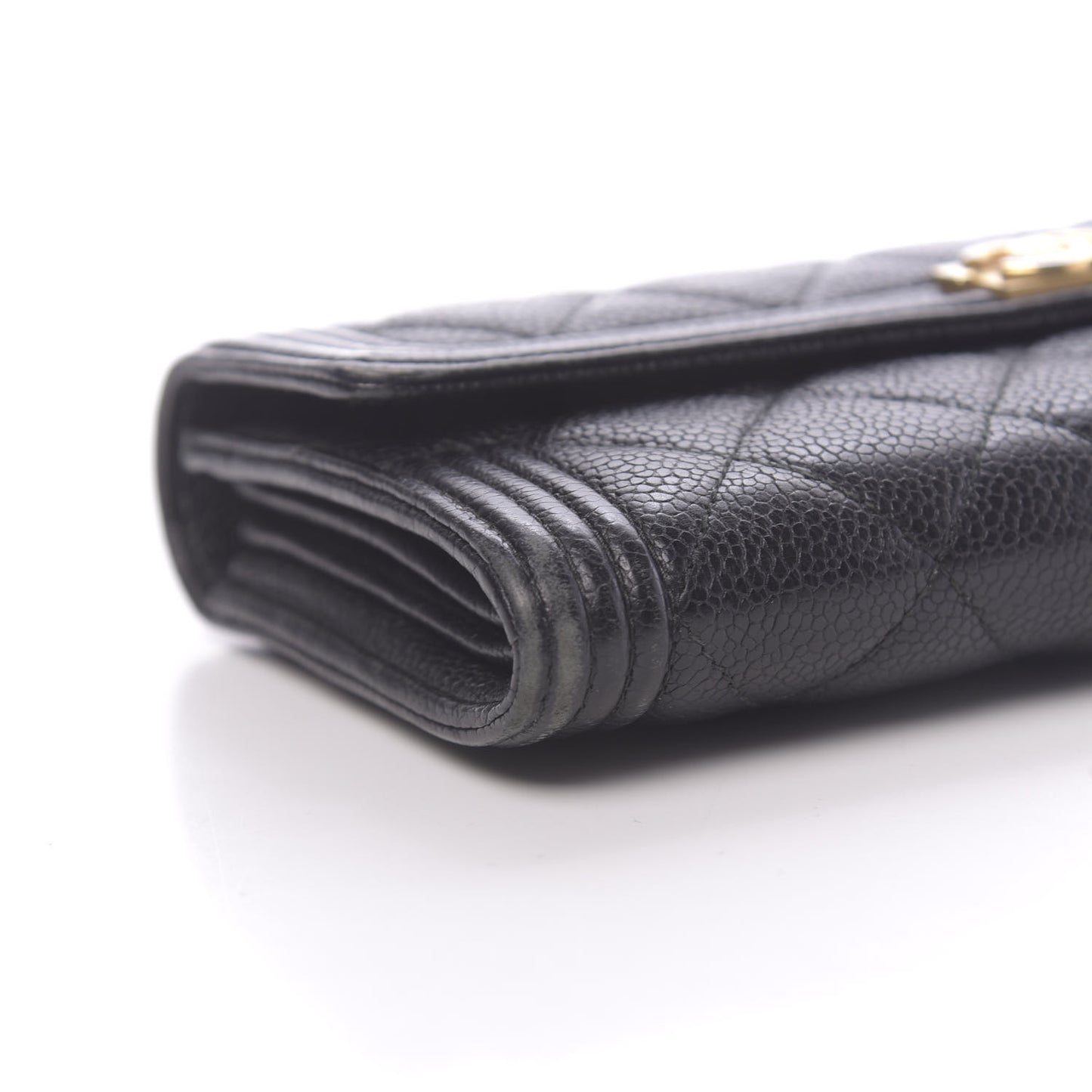 Caviar Quilted Large Boy Gusset Flap Wallet Black