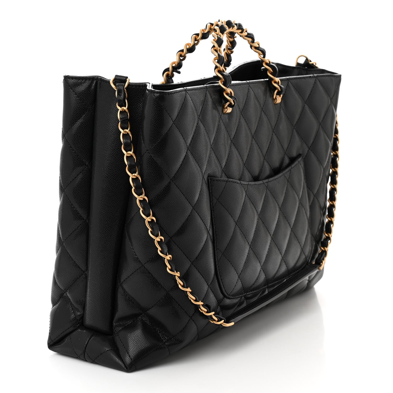 Chanel Shiny Caviar Quilted Chain Handle Shopping Tote Black 3 of 12