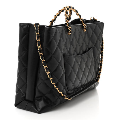 Chanel Shiny Caviar Quilted Chain Handle Shopping Tote Black 3 of 12