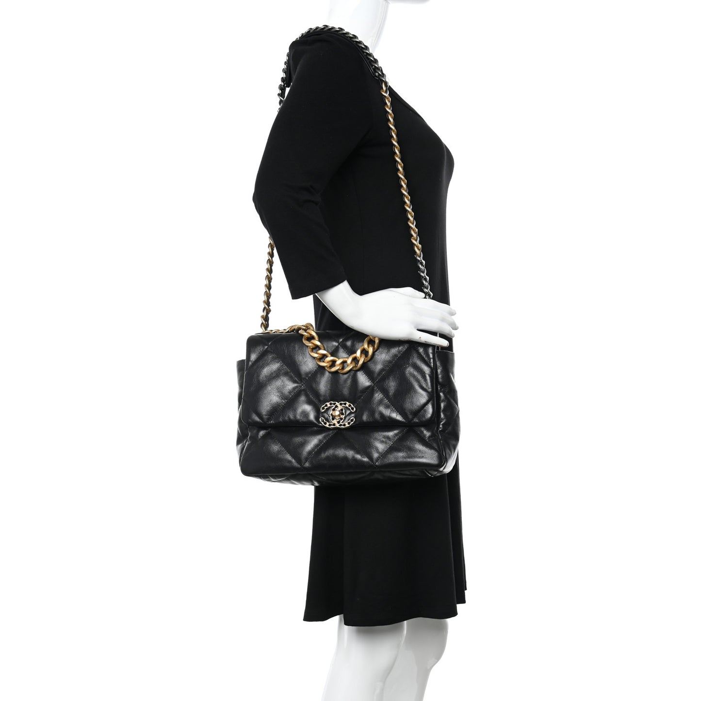 Lambskin Quilted Large Chanel 19 Flap Black