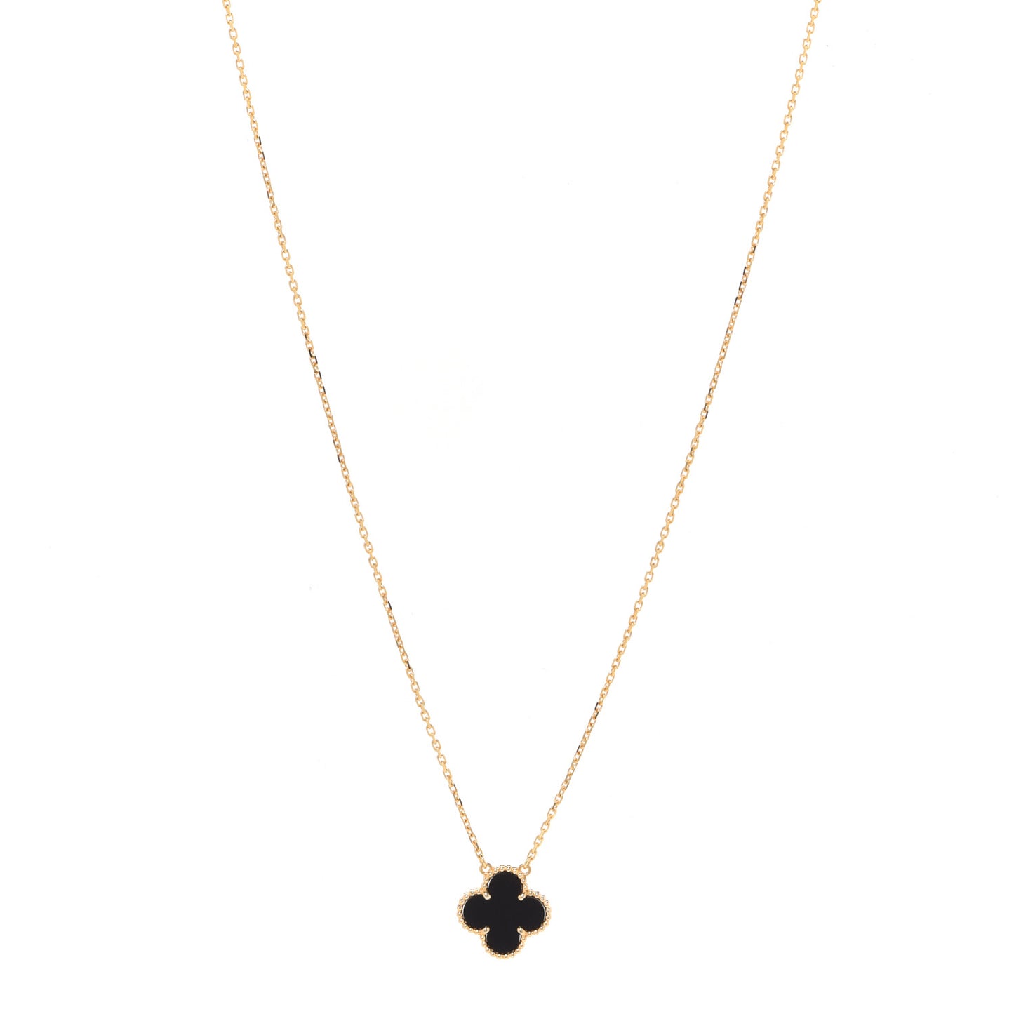 18K Yellow Gold Black Onyx Vintage Alhambra Pendant Necklace
