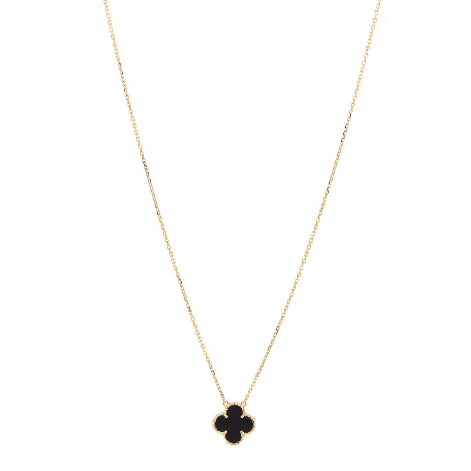 Van Cleef & Arpels 18K Yellow Gold Black Onyx Vintage Alhambra Pendant Necklace 1 of 6