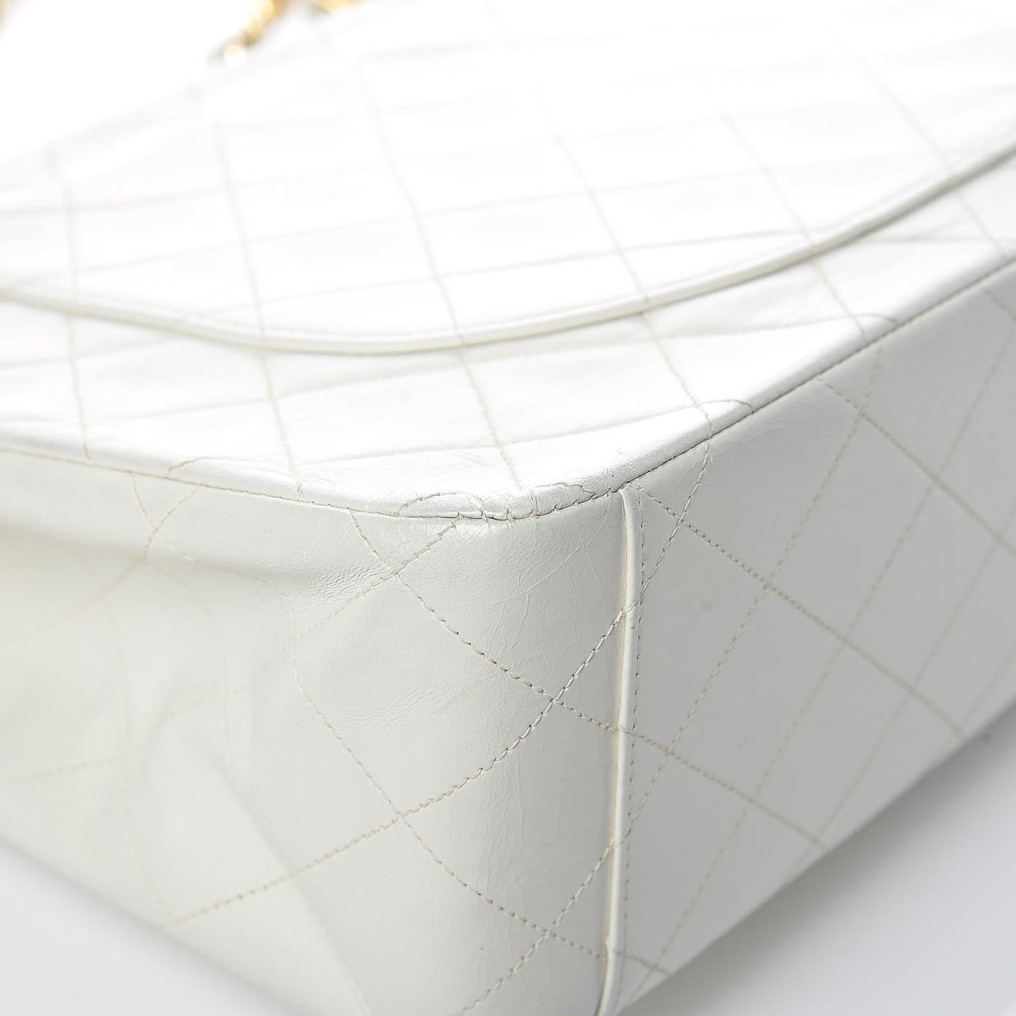 Lambskin Quilted XL Jumbo Single Flap White
