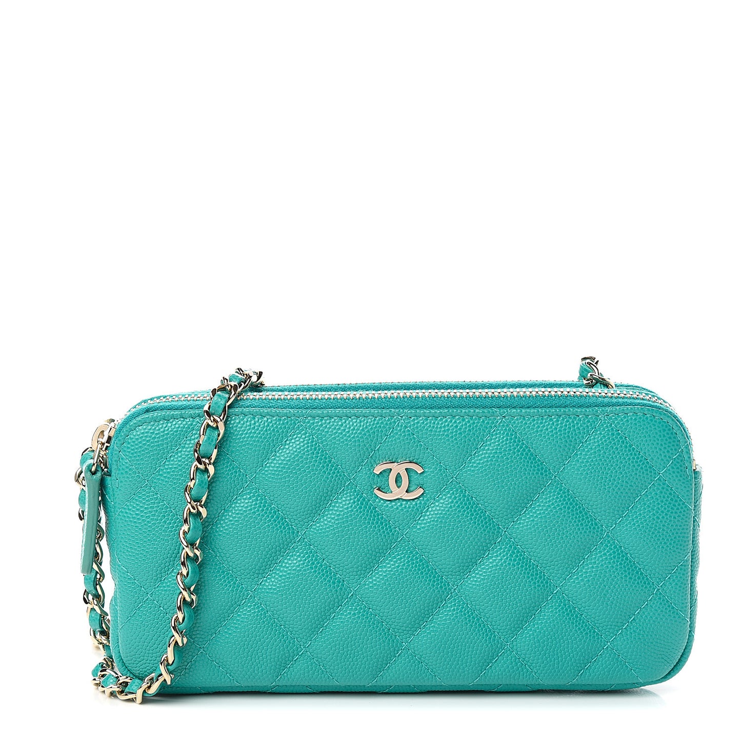 Caviar Quilted Small Clutch With Chain Turquoise