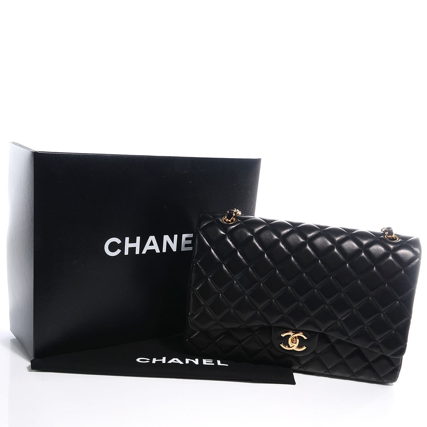 Lambskin Quilted Maxi Double Flap Black