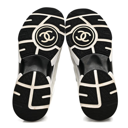 Chanel Calfskin Fabric Sneakers 39.5 White Silver Fluo Blue 7 of 10