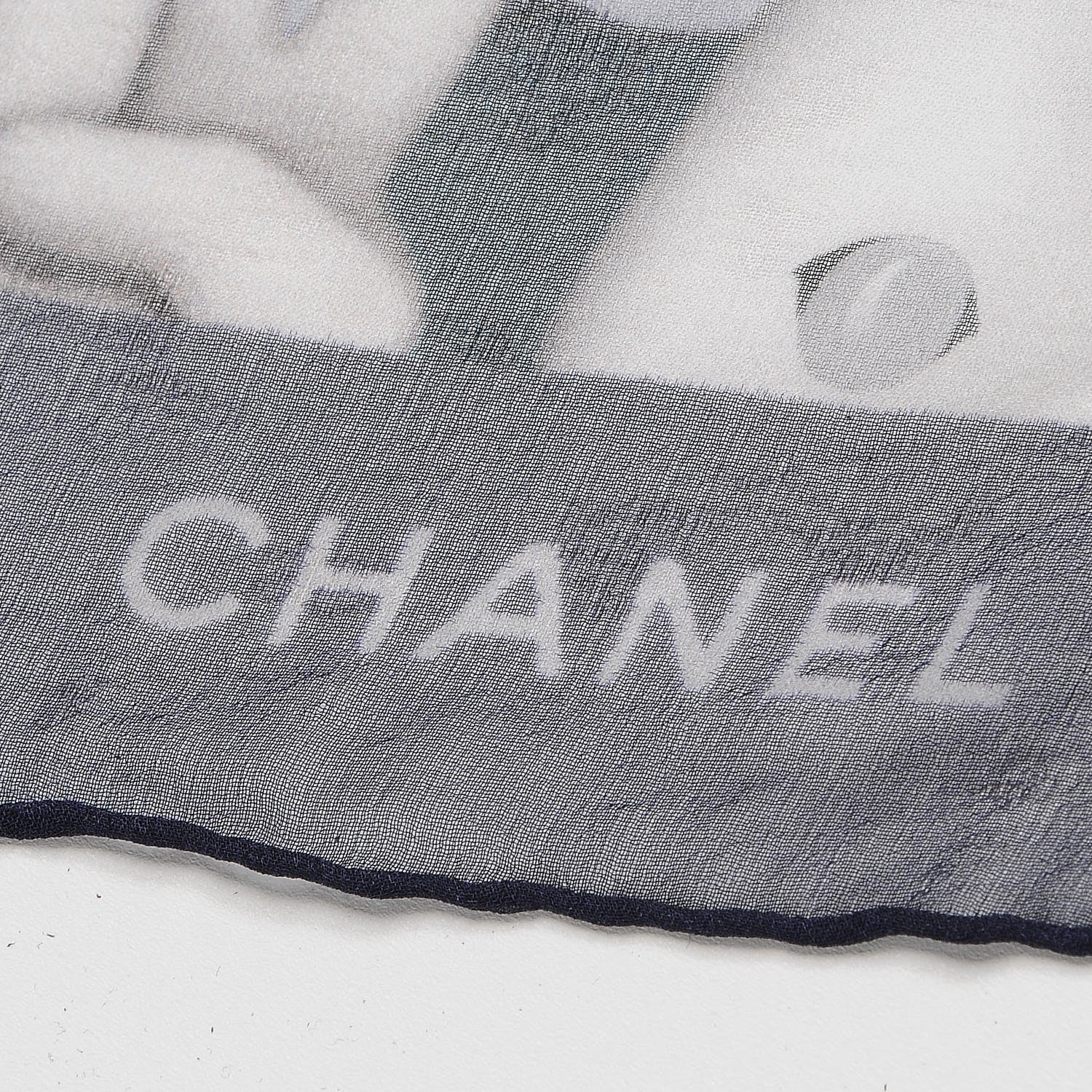 Chanel Silk Chiffon Cat Emoticon Scarf Navy 4 of 4